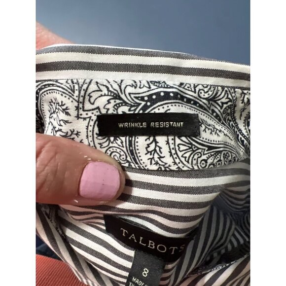 Talbots Wrinkle Resistant Striped Button-Down Shirt Sz 8 Paisley Cuff Travel - Picture 5 of 9